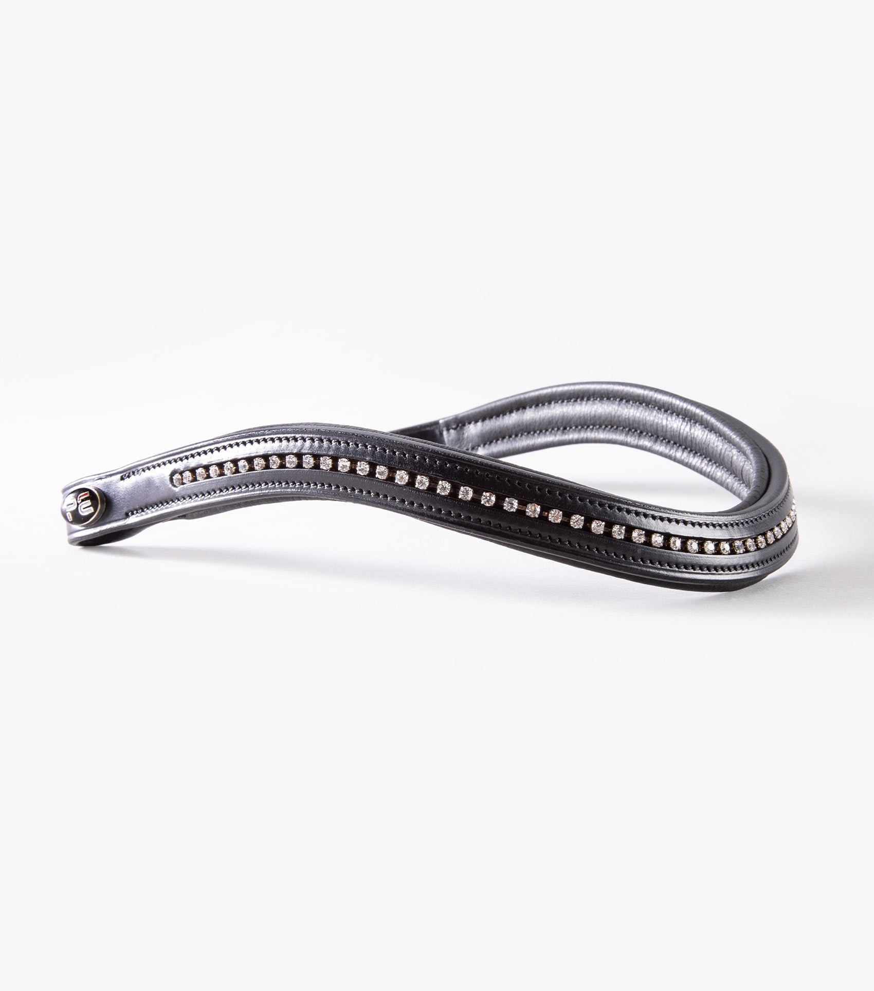 Têtière Noire Pour Cheval – Perles Hématite Et Rondelles Rouges – Neuve