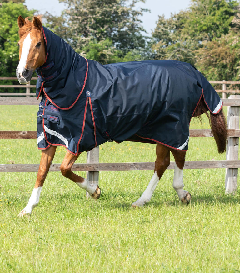Coperta Da Pioggia Per Cavallo Lite Horse Turnout – Navy/Red, Mezzo Collo, 600 Denier, Resistente All'Acqua