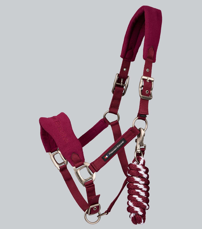 Fleece Padded Head Collar with Lead Rope Burgundy