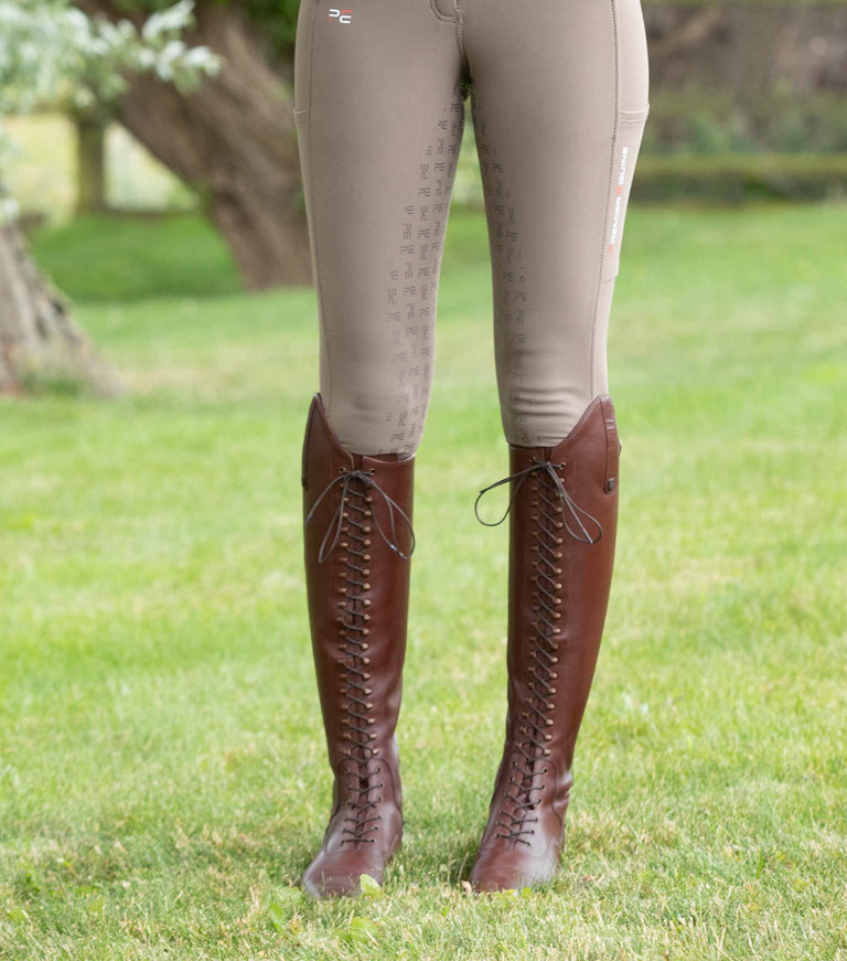 Maurizia Ladies Lace Front Tall Leather Riding Boots Brown
