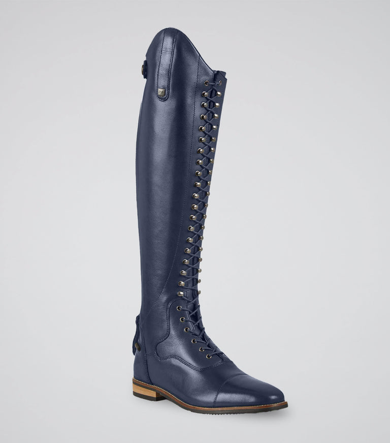 Maurizia Ladies Lace Front Tall Leather Riding Boots Navy