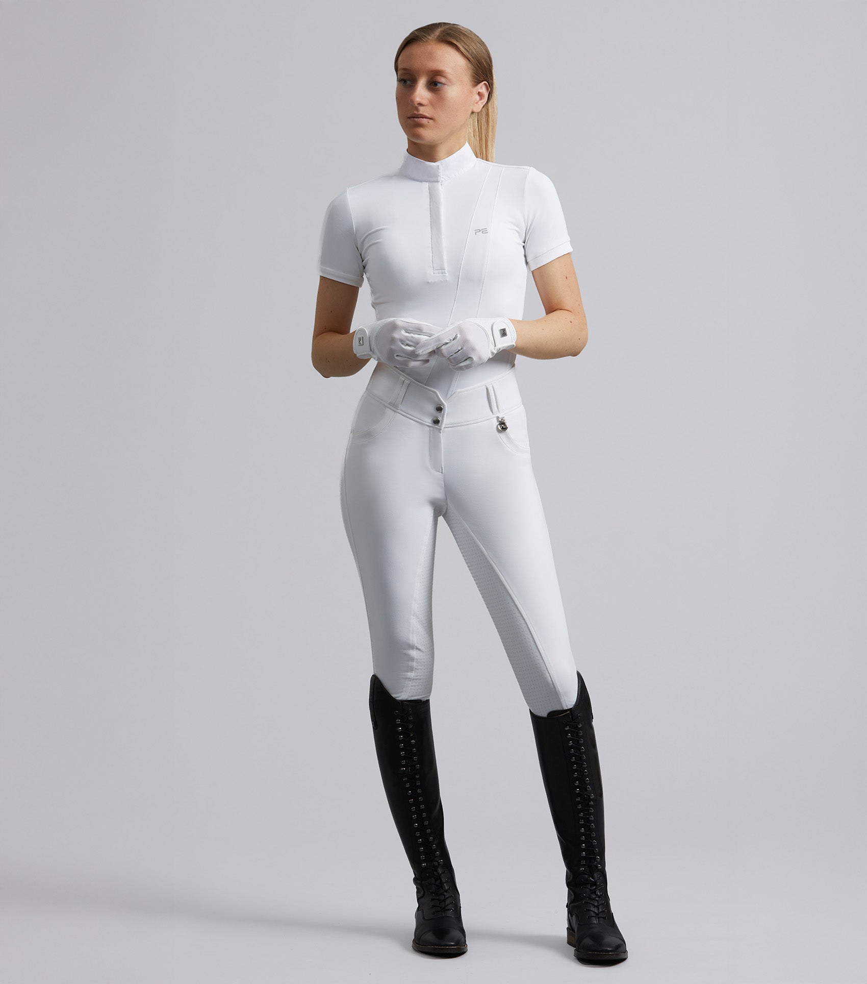 Horse Rider Fleece Lined Jodhpurs – Ladies Full Grip Riding Tights (White & Cream)