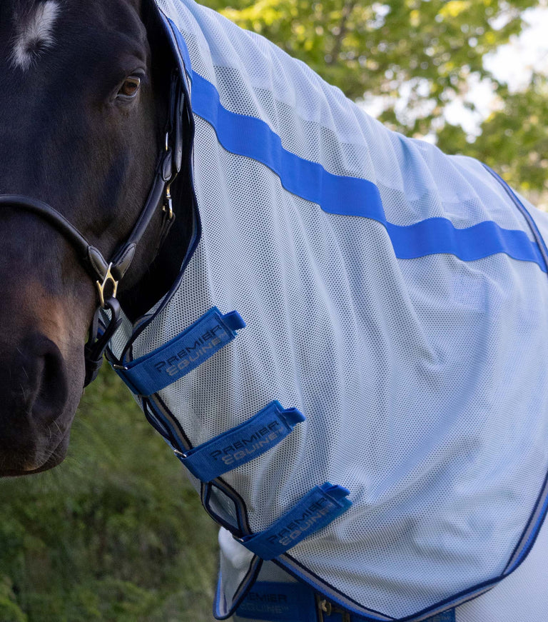 Start Fly Blanket For Horses, With Elastic Collar, Fly Proof, Eczema Proof, Breathable, Insect Protection, Lightweight Summer And Mosquito Net, Dark Blue/White, 105 Cm