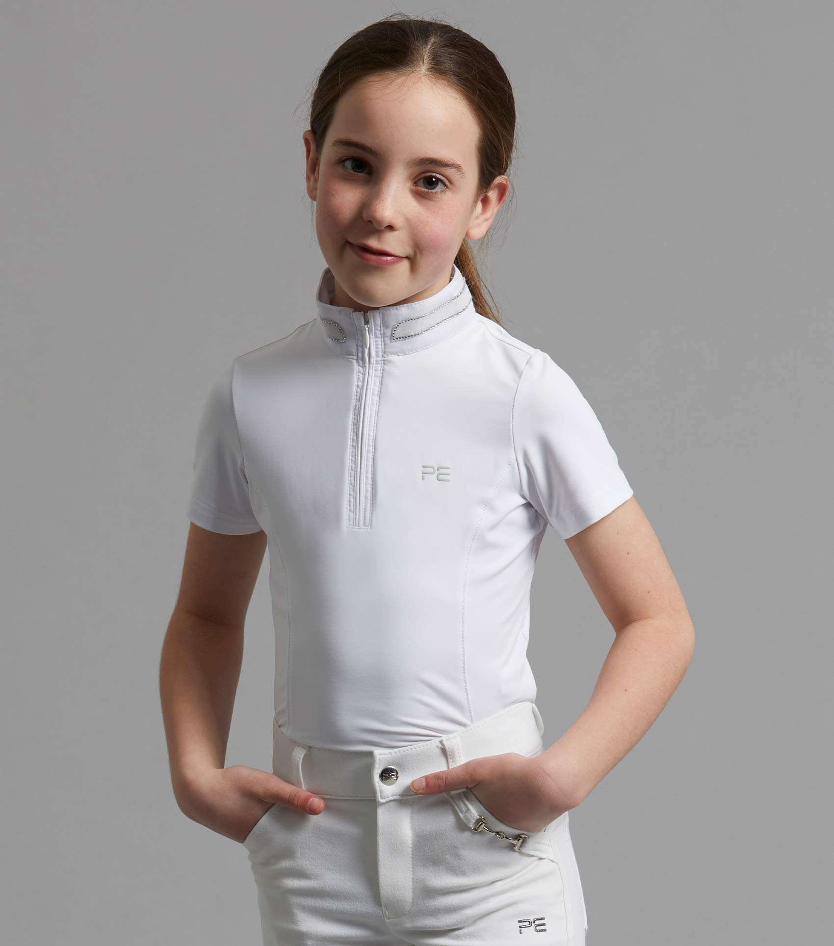 Maria Girls Diamanté Show Shirt White Premier Equine Int. Ltd.